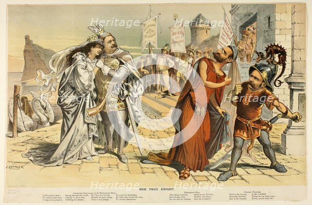 Her True Knight, from Puck, 1887. Creator: Joseph Keppler.