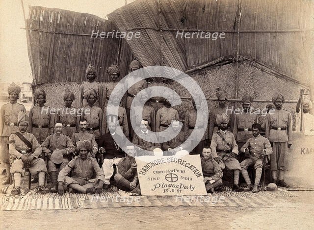 Staff of the Runchore segregation camp, set up by the Karachi Plague Committee, India, 1897. Creator: Unknown.