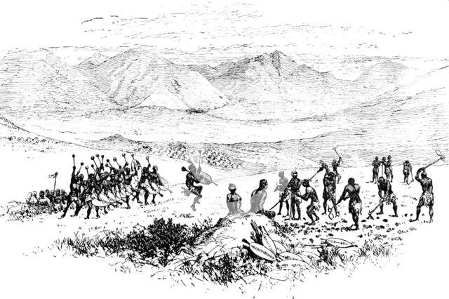 Sketches from Swaziland: hoeing the King’s Fields, 1890. Creator: Unknown.