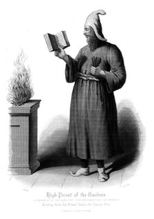 Zoroastrian High Priest reciting before the sacred fire, 19th century. Artist: Unknown