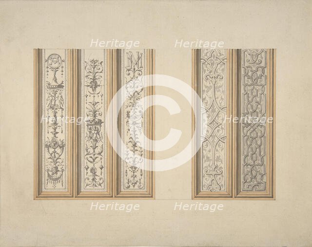 Designs for the painted decoration of framed panels, possibly for the Château de..., 2nd half 19th c Creators: Jules-Edmond-Charles Lachaise, Eugène-Pierre Gourdet.
