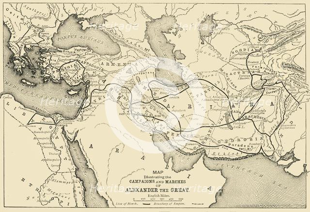'Map Illustrating the Campaigns and Marches of Alexander the Great', 1890.   Creator: Unknown.
