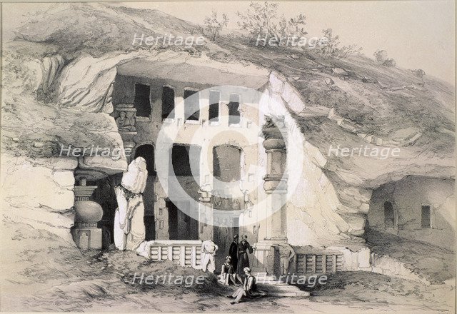 Kannari, Exterior of Great Chaitya Cave, 1845. Artist: Thomas Colman Dibdin