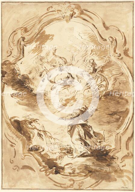 Elisha Watching Elijah Ascend in the Fiery Chariot, 1750/1755. Creator: Pietro Antonio Novelli.