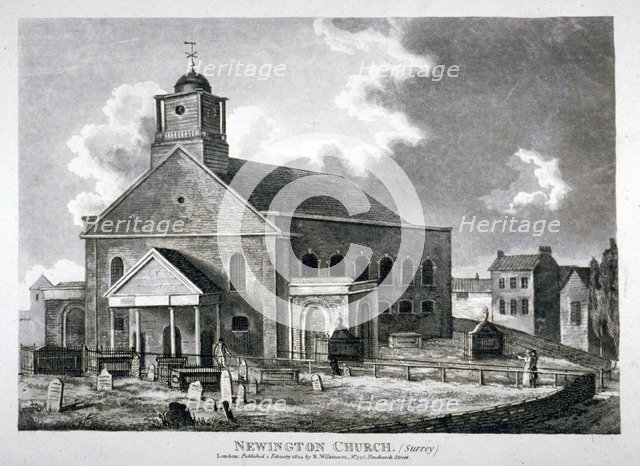 Church of St Mary Newington, Newington Butts, Southwark, London, 1824. Artist: Anon
