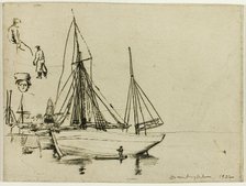 Sketch of Fishing Boats and Sailors, 1902. Creator: Donald Shaw MacLaughlan.