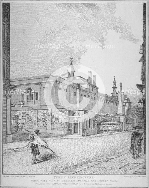 South-west view of Old Bethlehem Hospital, Moorfields and London Wall, City of London, 1814. Artist: John Thomas Smith
