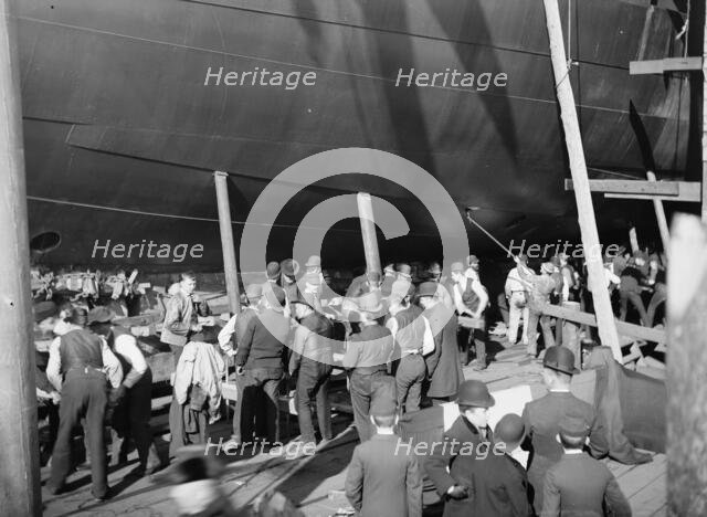 U.S.S. Maine, wedging up before launching, 1889. Creator: Unknown.