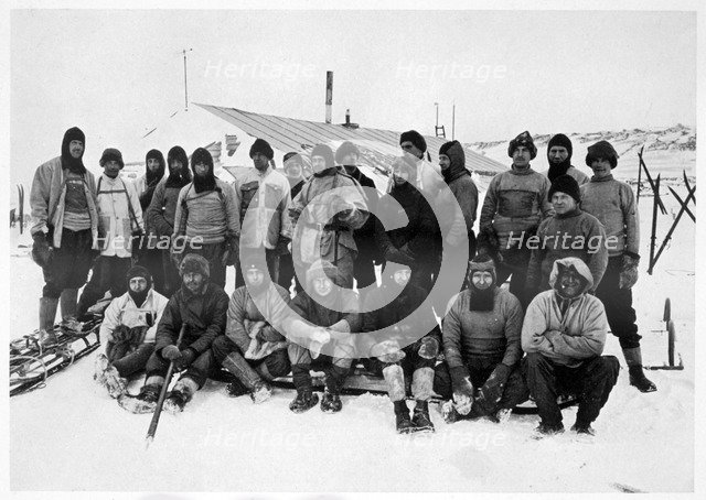 'The Main Party at Cape Evans after the Winter', Scott's South Pole expedition, Antarctica, 1911. Artist: Herbert Ponting