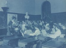 A lesson in globe making. Children in class in a Washington, D.C., school, 1899. Creator: Frances Benjamin Johnston.