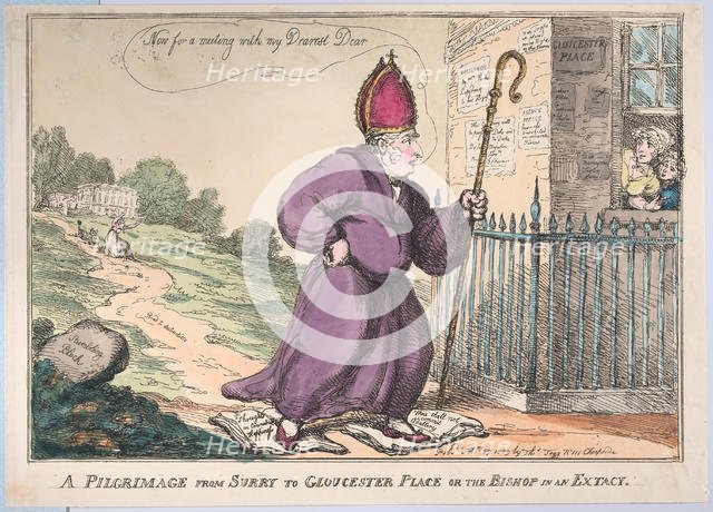 A Pilgrimage from Surry to Gloucester Place or the Bishop in an Extacy, February 27, 1809. Creator: Thomas Rowlandson.