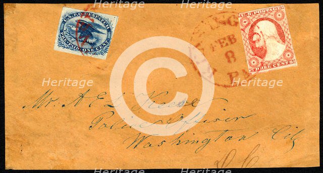 1c USPO Despatch carrier stamp on cover, c. 1851. Creator: Unknown.