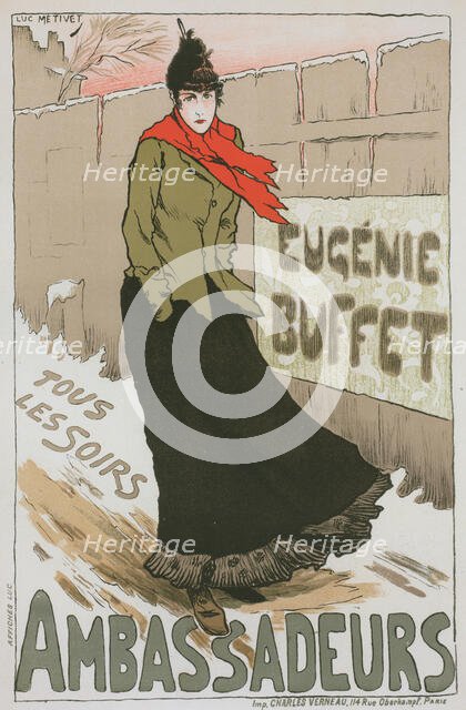 Affiche pour le Concert des Ambassadeurs, "Eugénie Buffet"., c1896. Creator: Lucien Metivet.
