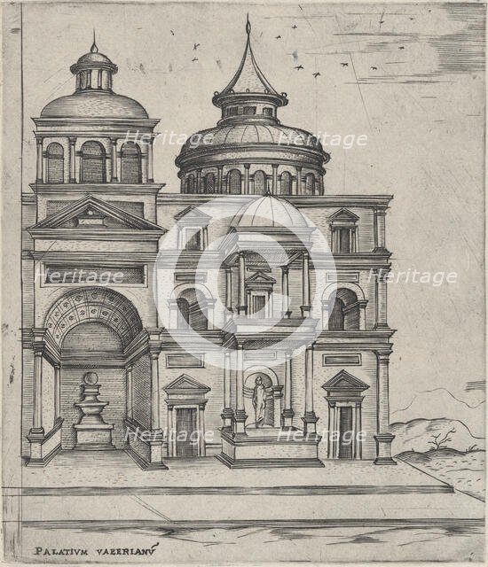 Palatium Valerianu[m], from a Series of 24 Depicting (Reconstructed) Building..., Plate ca. 1530-50. Creator: Anon.