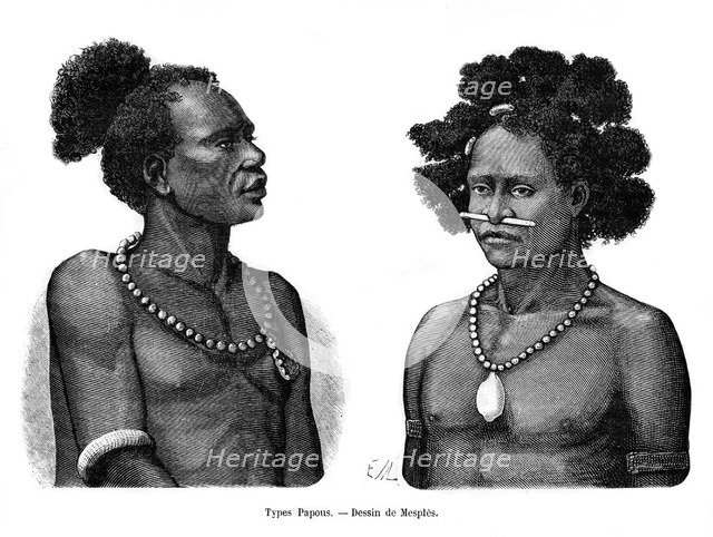 Papuan types, 19th century. Artist: Mesples