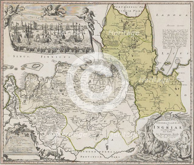 Map of Ingria with View of Saint Petersburg. Artist: Homann, Johann Baptist (1663-1724)