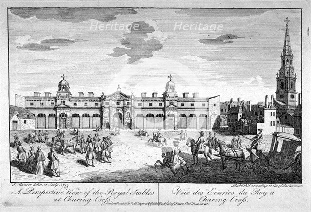 View of the royal stables in the King's Mews, Charing Cross, Westminster, London, 1753.     Artist: John Maurer