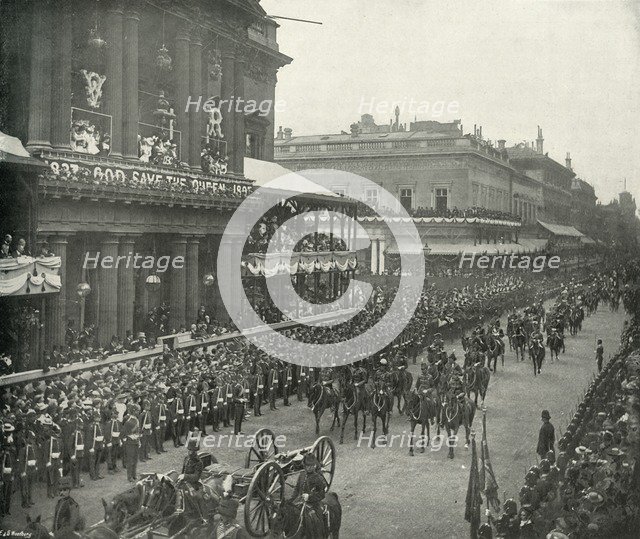 'The Royal Procession: Aides-De-Camp Passing the United Service Club', (c1897). Artist: E&S Woodbury.