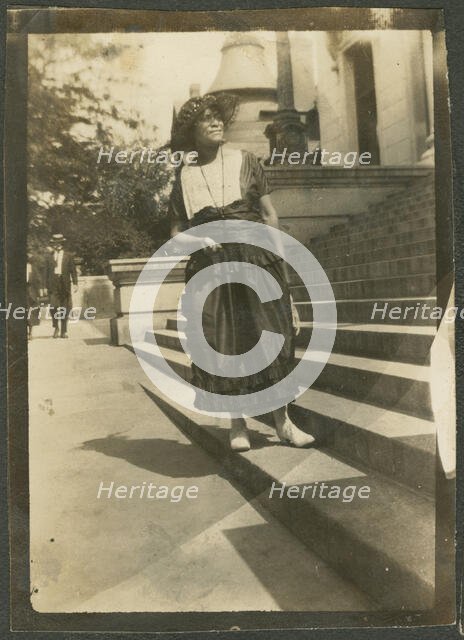Photograph album page with three photographs of women in Tulsa, Oklahoma, 1920s. Creator: Unknown.