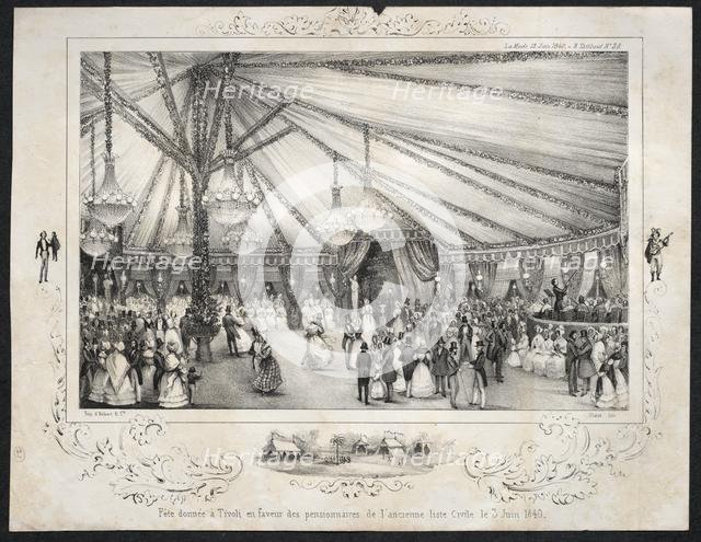 Fête donnée à Tivoli en faveur des pensionnaires de lancienne liste civile le 3 Juin 1840, 1840. Creator: Jules Platier (French).