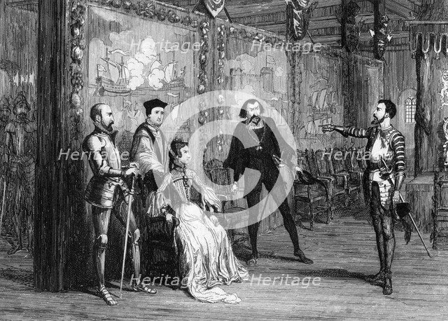 Sir Thomas Wyatt dictating terms to Queen Mary in the White Tower, c1553 (1840). Creator: George Cruikshank.
