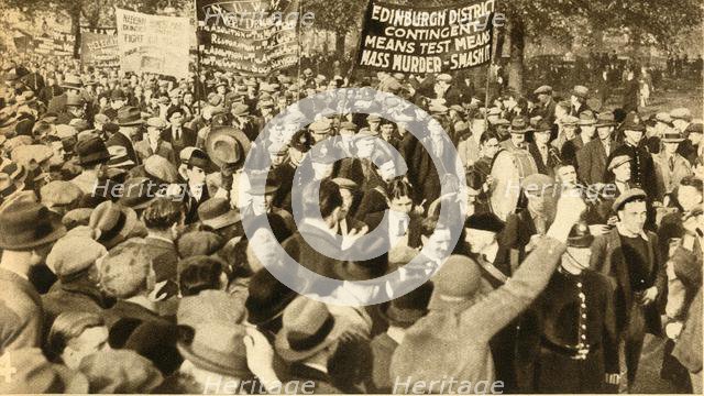 Scottish marchers, Means Test protests, Hyde Park, London, 1932, (1933).  Creator: Unknown.