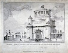 Design for a triumphal arch at Hyde Park in commemoration of the victory at Waterloo in 1815, 1826   Artist: Charles Joseph Hullmandel