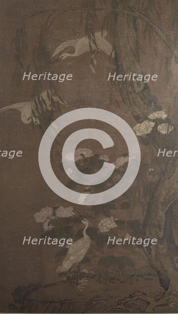 Egrets, willow and peonies, between 1700 and 1800. Creator: Unknown.