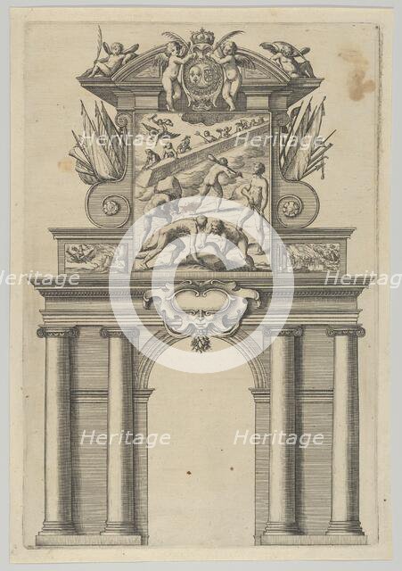 Triumphal arch, from 'Éloges et discours sur la triomphante réception du Roy en sa ville d..., 1629. Creator: Melchior Tavernier.