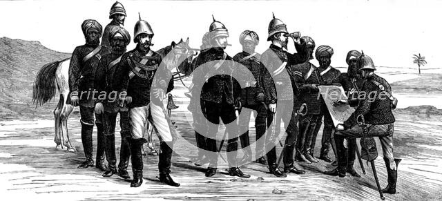 Indian Frontier Sketches: reconnoitring party, camp of exercise, Punjaub, 1873. Creator: Unknown.