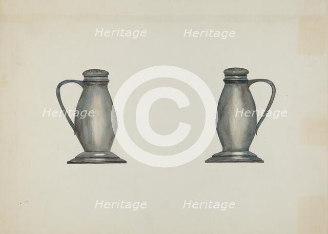 Pewter Salt and Pepper Shakers, c. 1937. Creator: Beulah Bradleigh.