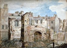 Ruins of a fire-damaged building in Bear Yard, Westminster, London, 1809.                            Artist: Daniel Thorn