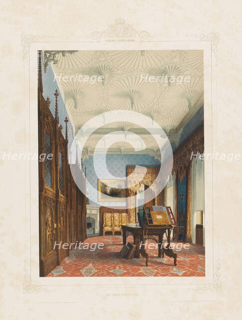 Interior view of the library in Babelsberg Palace, Potsdam, 1853. Creator: Graeb, Carl (1816-1884).