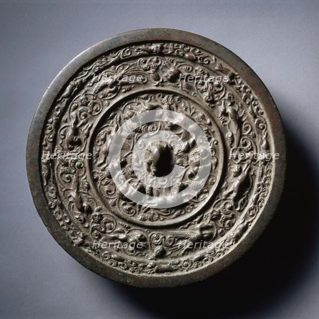 Mirror with Auspicious Animals, Celestial Horses, and Grapevines, early 1100s-mid-1200s. Creator: Unknown.