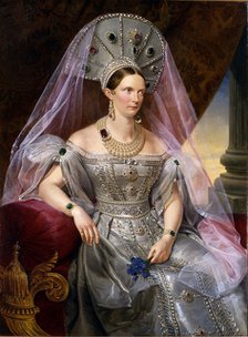 Portrait of Empress Alexandra Fyodorovna (Charlotte of Prussia), in kokoshnik, ca 1836. Artist: Krüger, Franz (1797-1857)