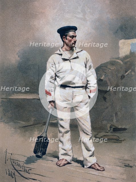 Sailor of the Marine Corps Artillery with ramrod, year 1887.