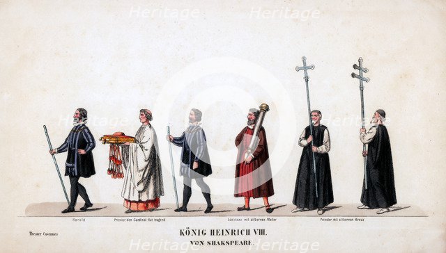 Theatre costume designs for Shakespeare's play, Henry VIII, 19th century. Artist: Unknown