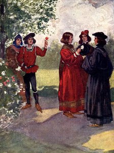'...The nobles plucked red or white roses and put them in their caps', 15th century, (1905).Artist: A S Forrest