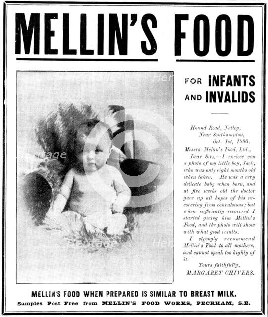 Advertisement for Mellin's Food for Infants & Invalids, 1898. Creator: Unknown.