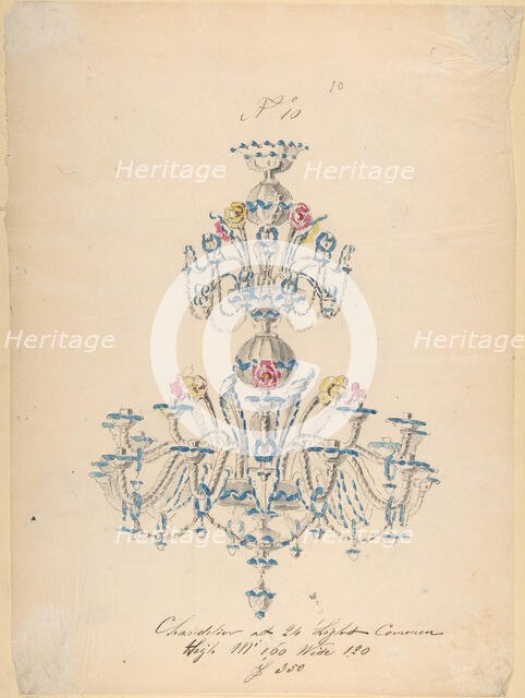 One of Twenty-Three Sheets of Drawings of Glassware (Mirrors, Chandeliers, Goblets, etc.), 1850-80. Creator: Compagnia di Venezia & Murano.