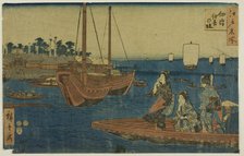 Woodblock print, women in a boat. Creator: Ando Hiroshige.