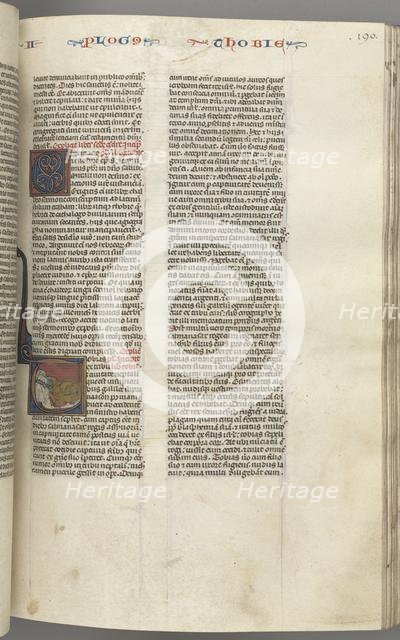 Fol. 190r,Tobit, historiated initial T, Tobit sleeping on a bed, c. 1275-1300. Creator: Unknown.