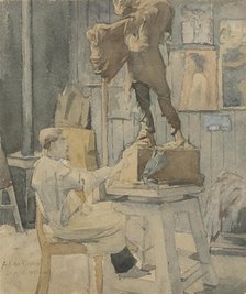 Jan Toorop in a sculptor's studio, 1883. Creator: Antoon Derkinderen.