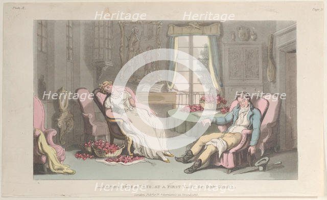 Sleeping Tête à Tête, at a First Visit of Don Luigi's, from "Naples and the Campag..., June 1, 1815. Creator: Thomas Rowlandson.