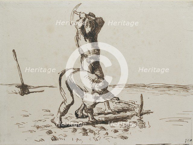 Two Peasants digging with Pickaxes, c1844-1846. Artist: Jean Francois Millet.