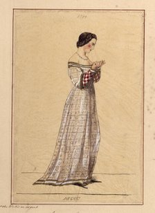 Tracing of a young woman in French medieval dress, pre-1849.  Creator: John Everett Millais.