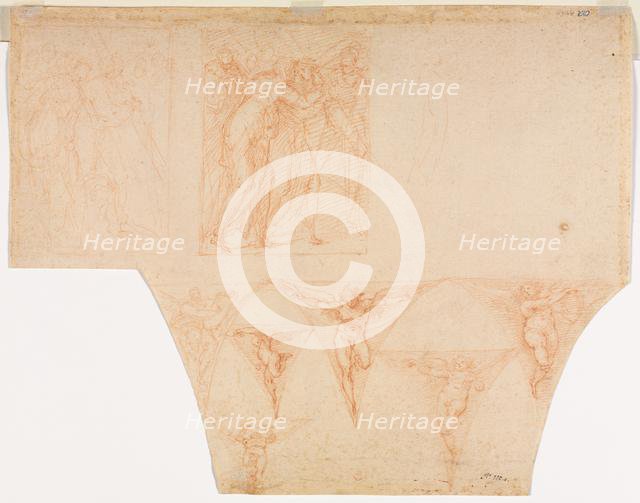 Studies for Christ Meeting His Mother..., Studies of an Angel in a Pendentive (verso), 1599/1604. Creator: Cristoforo Roncalli (Italian, 1552-1626).