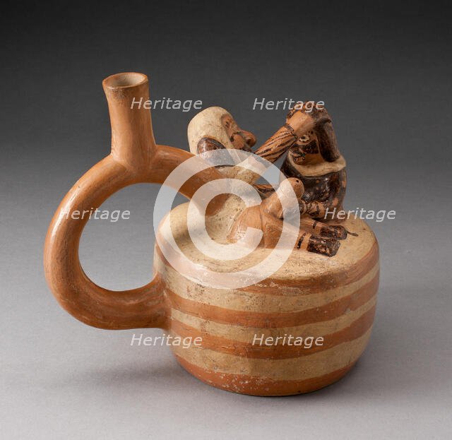 Handle Spout Vessel Depicting Masturbation Scene, 100 B.C./A.D. 500. Creator: Unknown.