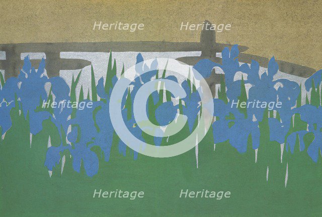 Yatsu-Hashi, from Momoyo-gusa (The World of Things) Vol I, pub.1909 (colour block woodcut)