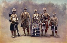 'Private, Drummers, Piper, and Bugler - The Black Watch', 1900. Creator: Knight.